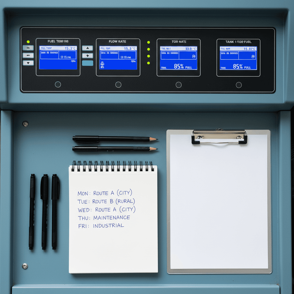 Fuel truck control panel and schedule notepad